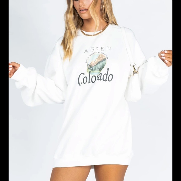 Princess Polly Sweaters - NWOT COLORADO SWEATSHIRT DRESS WHITE
